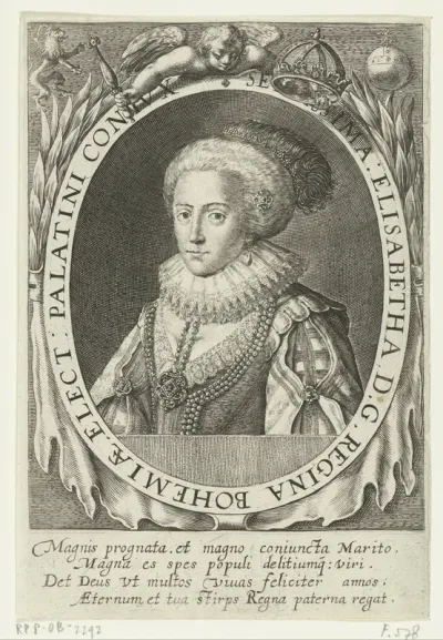Portret van Elisabeth Stuart, keurvorstin van de Palts, koningin van Bohemen