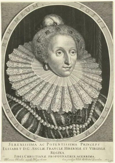 Portret van Elizabeth I Tudor, koningin van Engeland op 48-jarige leeftijd in ovaal