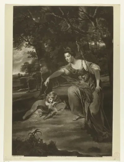 Portret van Elizabeth Montagu en haar zoon George als Diana en Cupido
