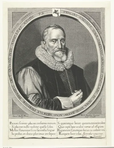 Portret van Ewaldus Screvelius op 72-jarige leeftijd in ovaal