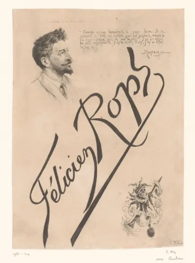 Portret van Félicien Rops en macabere zotskolf