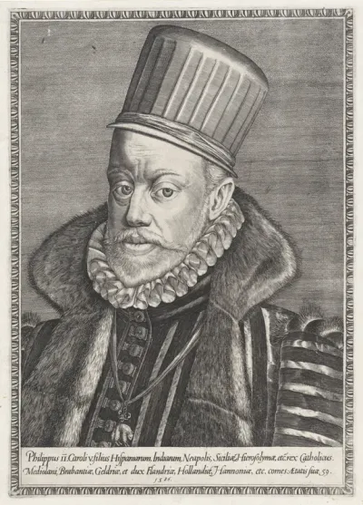 Portret van Filips II, koning van Spanje, op 59-jarige leeftijd