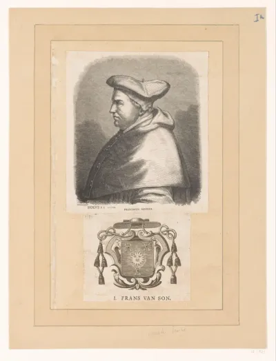 Portret van Franciscus Sonnius en zijn wapenschild