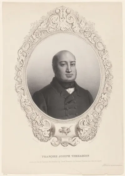 Portret van François Joseph Verhaegen in ornamenteel kader