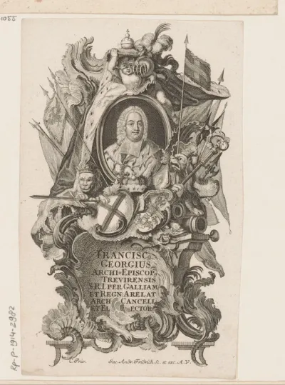 Portret van Franz Georg von Schönberg in allegorische omlijsting