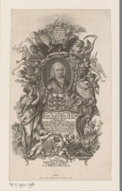 Portret van Franz Siegmund von Sazenhofen in allegorische omlijsting