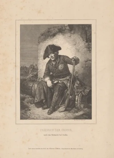 Portret van Frederik de Grote na de slag bij Kolín