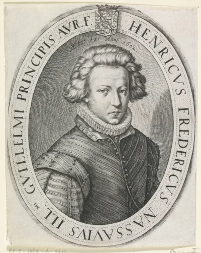 Portret van Frederik Hendrik, prins van Oranje, op 19-jarige leeftijd