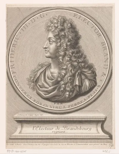 Portret van Frederik I koning van Pruisen en profil op een medaille