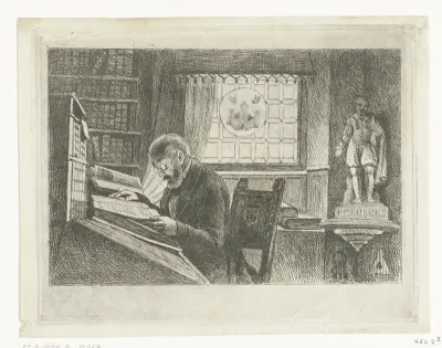 Portret van Frederik Verachter aan zijn bureau in het archief
