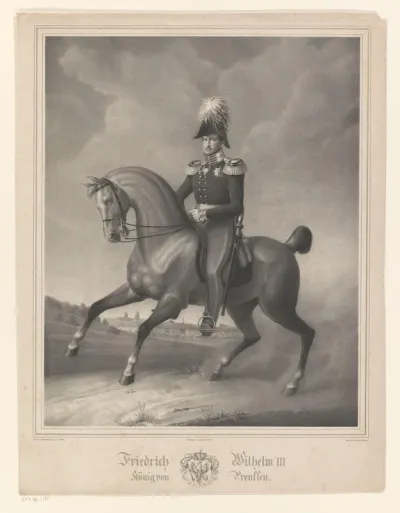 Portret van Frederik Willem III, koning van Pruisen, te paard