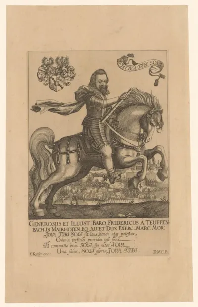 Portret van Friedrich von Teuffenbach te paard