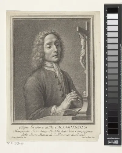 Portret van Gaetano Pratesi, in gebed voor een crucifix