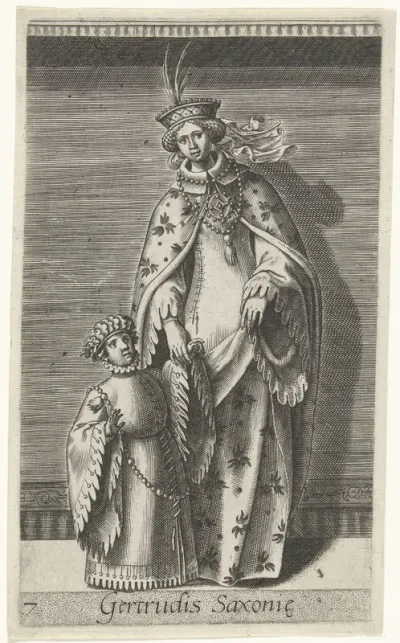 Portret van Geertruida van Saksen,gravin van Holland en Dirk V
