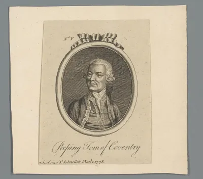 Portret van George William Coventry als "Peeping Tom of Coventry"