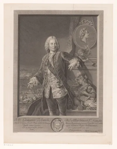 Portret van Germain Pichault La Martinière voor een monument aan Lodewijk XV