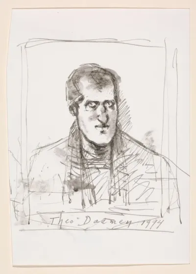 Portret van Gerrit Komrij met een das om zijn nek