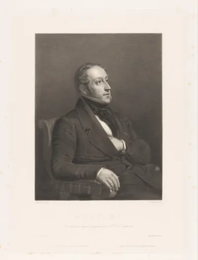Portret van Gioacchino Antonio Rossini, gezeten op een stoel