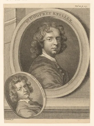 Portret van Godfried Kneller en Johann Zacharias Kneller in een medaillon