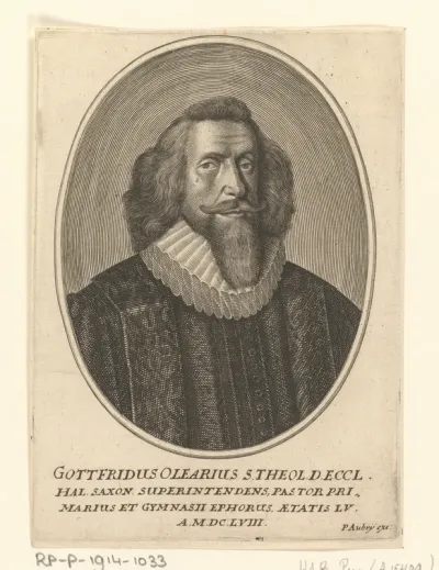 Portret van Gottfried Olearius op 55-jarige leeftijd
