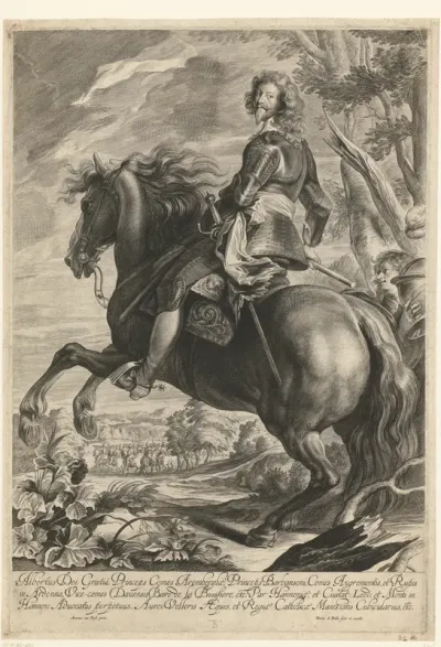 Portret van graaf Albert van Ligne prins van Brabancon en Arenberg te paard