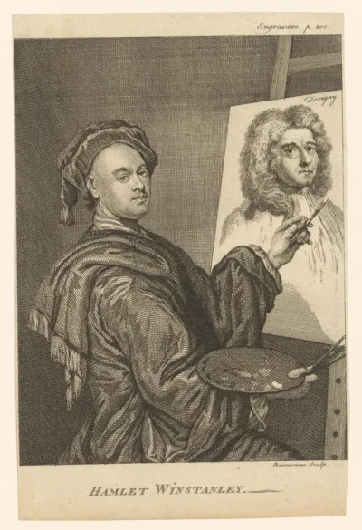 Portret van Hamlet Winstanley terwijl hij een portret schildert van Nicolas Dorigny