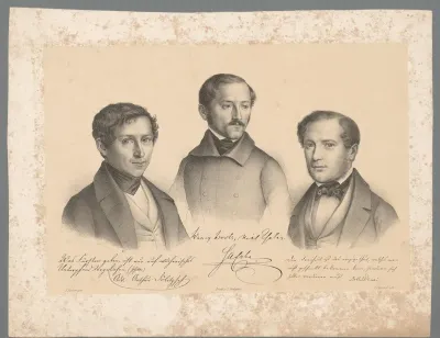Portret van Hans Alfred Erbe, Arthur Ottomar Olympius Dölitzsch en A. Donai