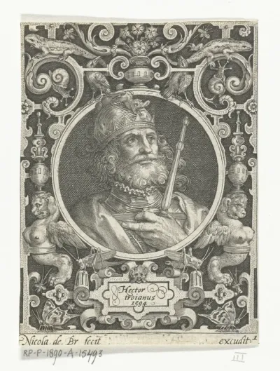 Portret van Hector van Troje in medaillon binnen rechthoekige omlijsting met ornamenten