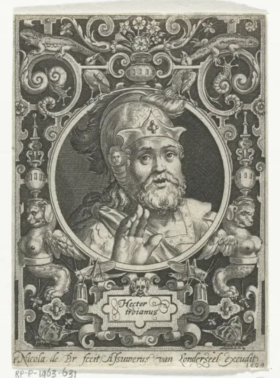 Portret van Hector van Troje in medaillon binnen rechthoekige omlijsting met ornamenten