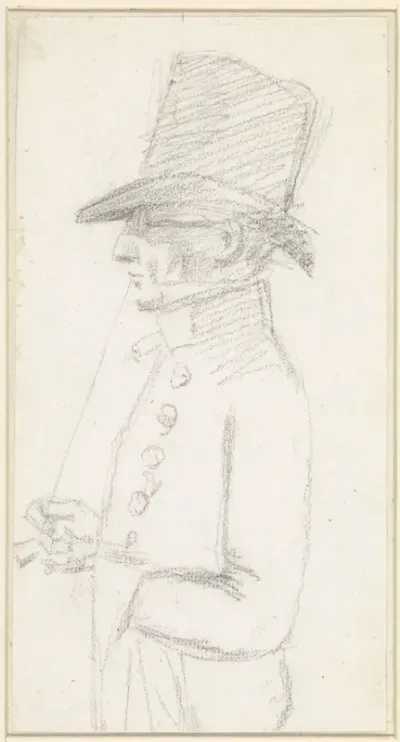 Portret van Hendrik de Flines en profiel met hoed en bril
