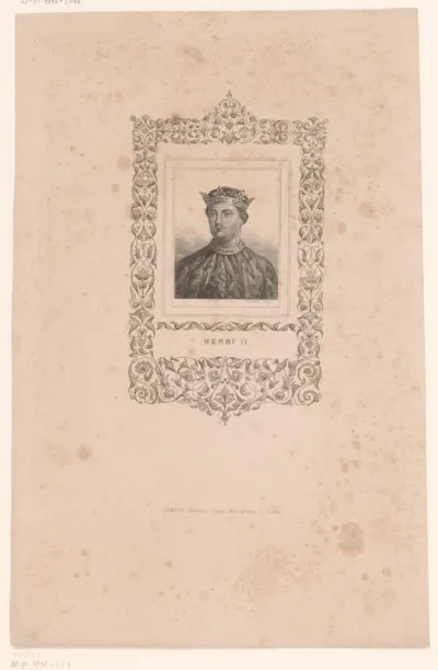 Portret van Hendrik II van Frankrijk in een versierde cartouche
