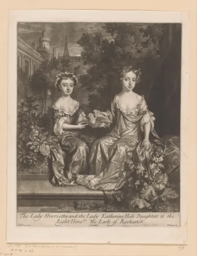 Portret van Henrietta en Katherine Hyde met een duif