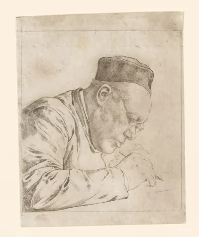 Portret van Herman Schaepman, schrijvend