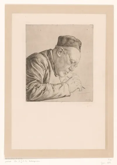 Portret van Herman Schaepman, schrijvend