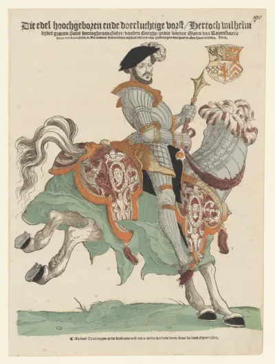 Portret van hertog Willem van Kleef, Gulik en Berg, graaf van Mark, heer van Ravenstein te paard