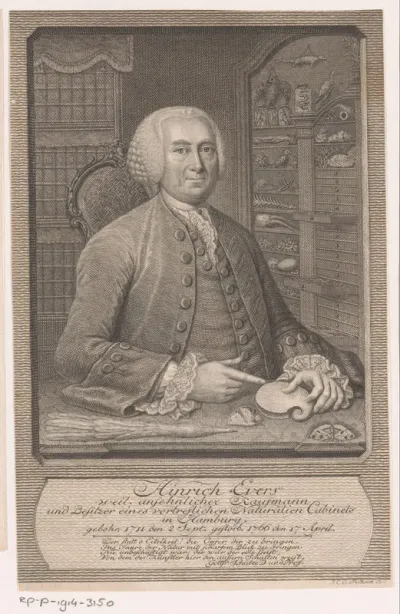 Portret van Hinrich Evers in zijn naturaliënkabinet