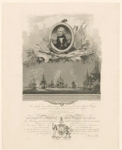 Portret van Horatio Nelson en de Britse vloot