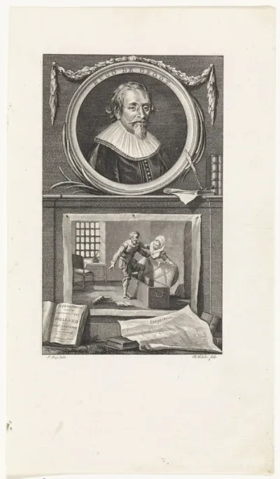 Portret van Hugo de Groot en zijn ontsnapping in een boekenkist