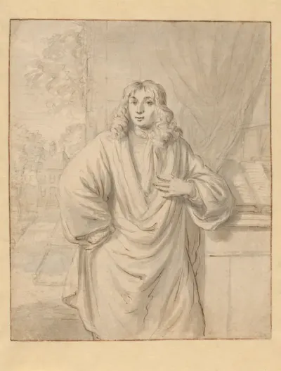 Portret van Hugo van der Helst en gezicht in een tuin