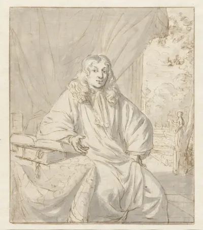 Portret van Hugo van der Helst, zittend aan een tafel