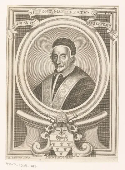 Portret van Innocentius XI in een ovale lijst