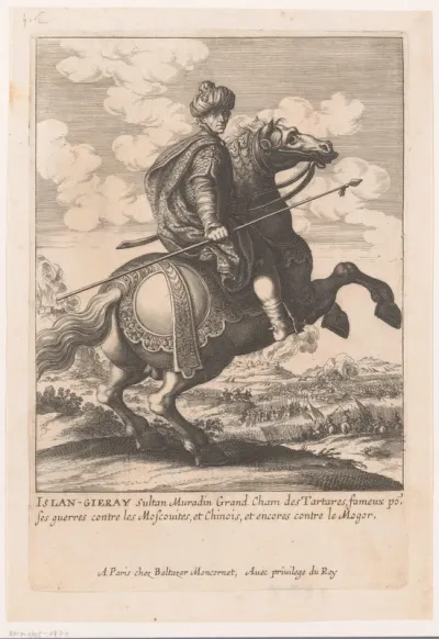 Portret van İslâm III Giray te paard
