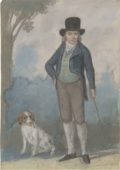 Portret van Izaak Bettink, in jachtkostuum