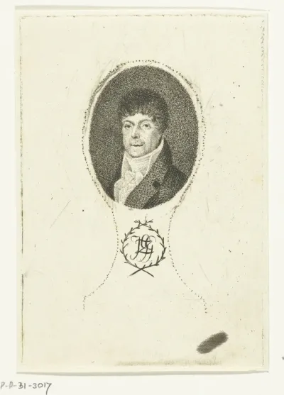 Portret van J. Gazel, in ovaal met monogram JGGZ