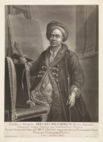 Portret van Jacob van Schuppen in zijn atelier