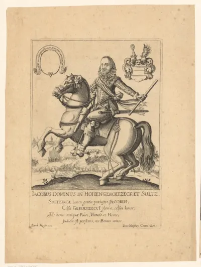 Portret van Jacob von Hohengeroldseck und Sulz te paard
