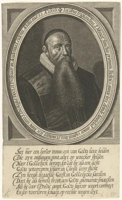 Portret van Jacobus Trigland op 53-jarige leeftijd