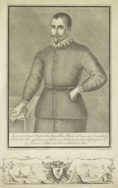 Portret van Jacopo da Palude en zeegezicht met wapenschild