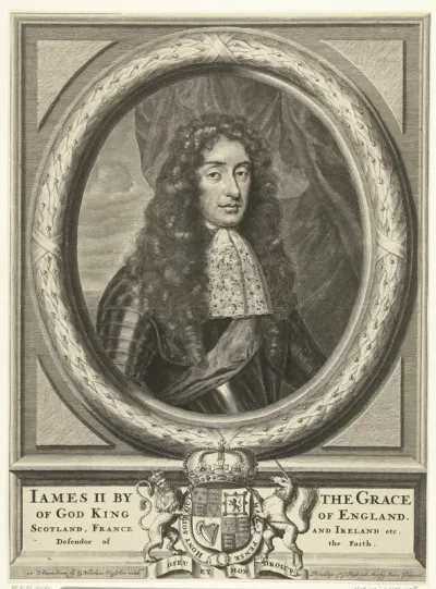 Portret van James Stuart, koning van Engeland, in ovale omlijsting