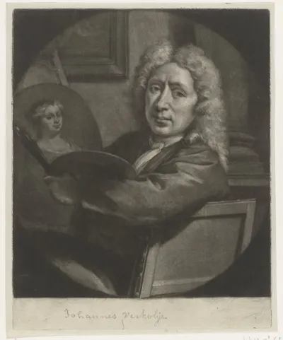 Portret van Jan I Verkolje I met het portret van zijn vrouw Judith Verheul